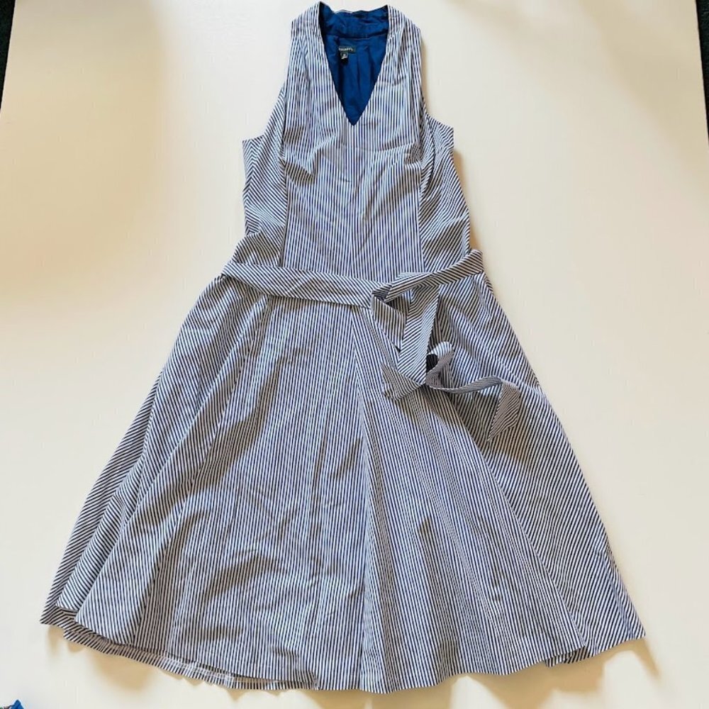 Striped V-Neck Sleeveless Summer Dress - Blue